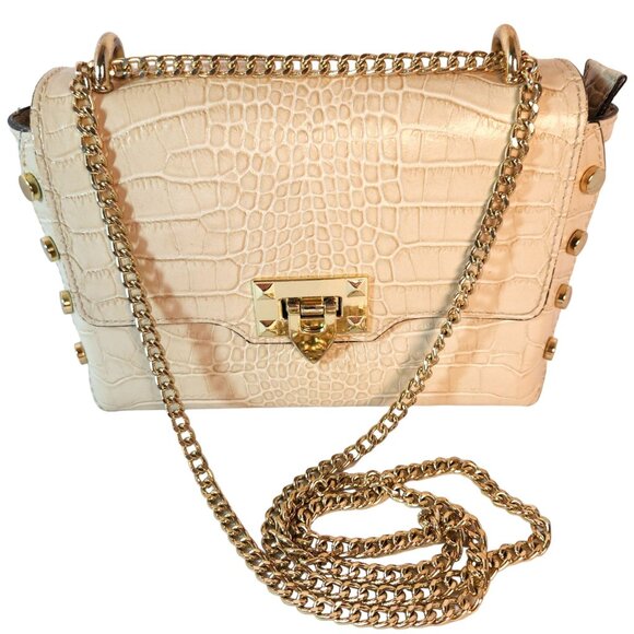 German Fuentes Off-White Croc Embossed Leather Handbag Gold Chain Made in Italy - Picture 5 of 12